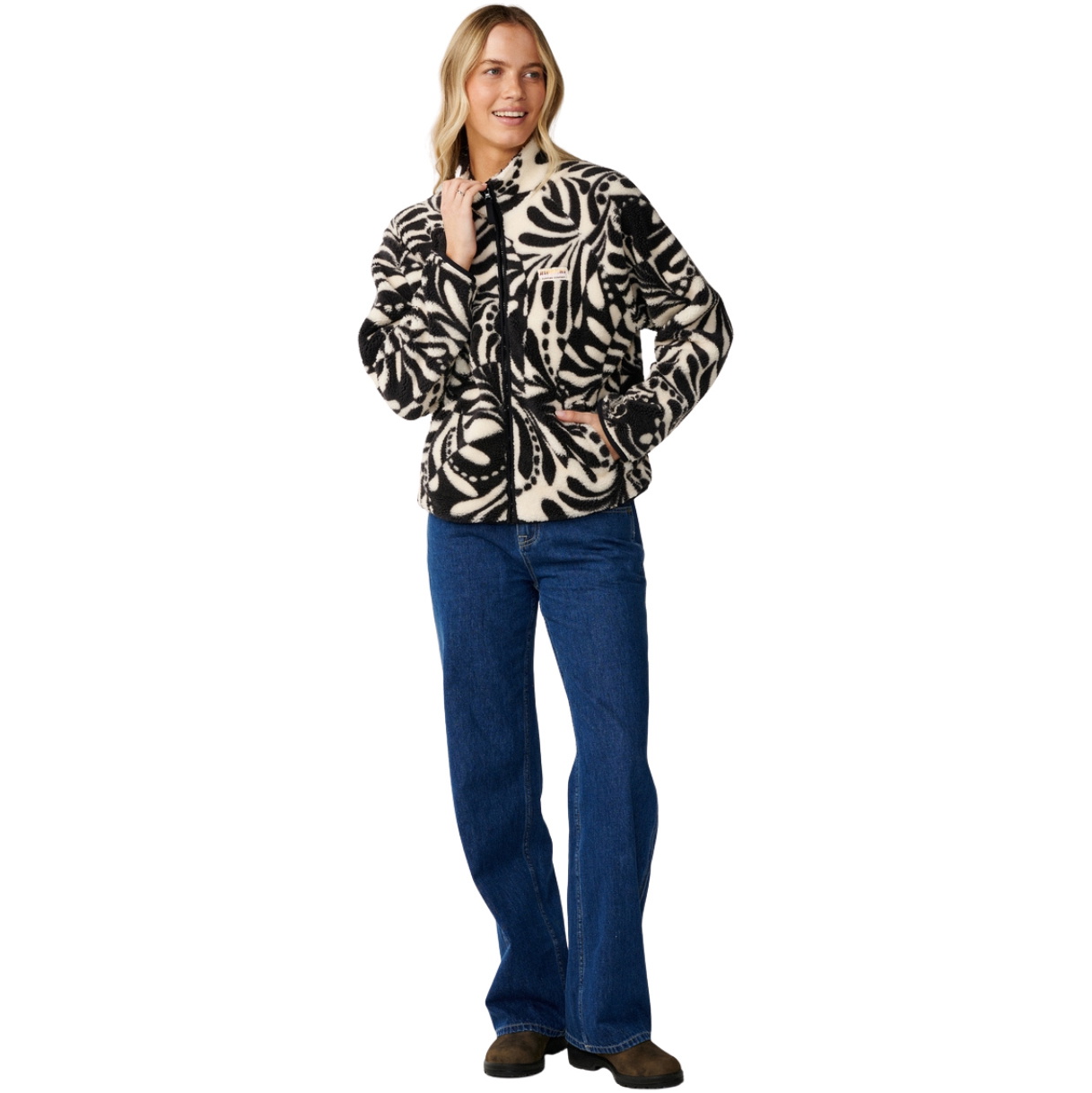 2026 Rip Curl Mulher Pacote De Festa Com Zíper Polar Fleece 0EGWFL - Black / Branco